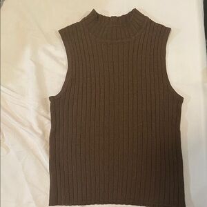 Sleeveless Ribbed Brown Top